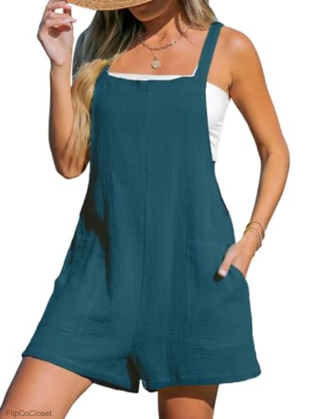 CUPSHE Sleeveless Square Neck Romper 100% Cotton Summer Beach Jumpsuit